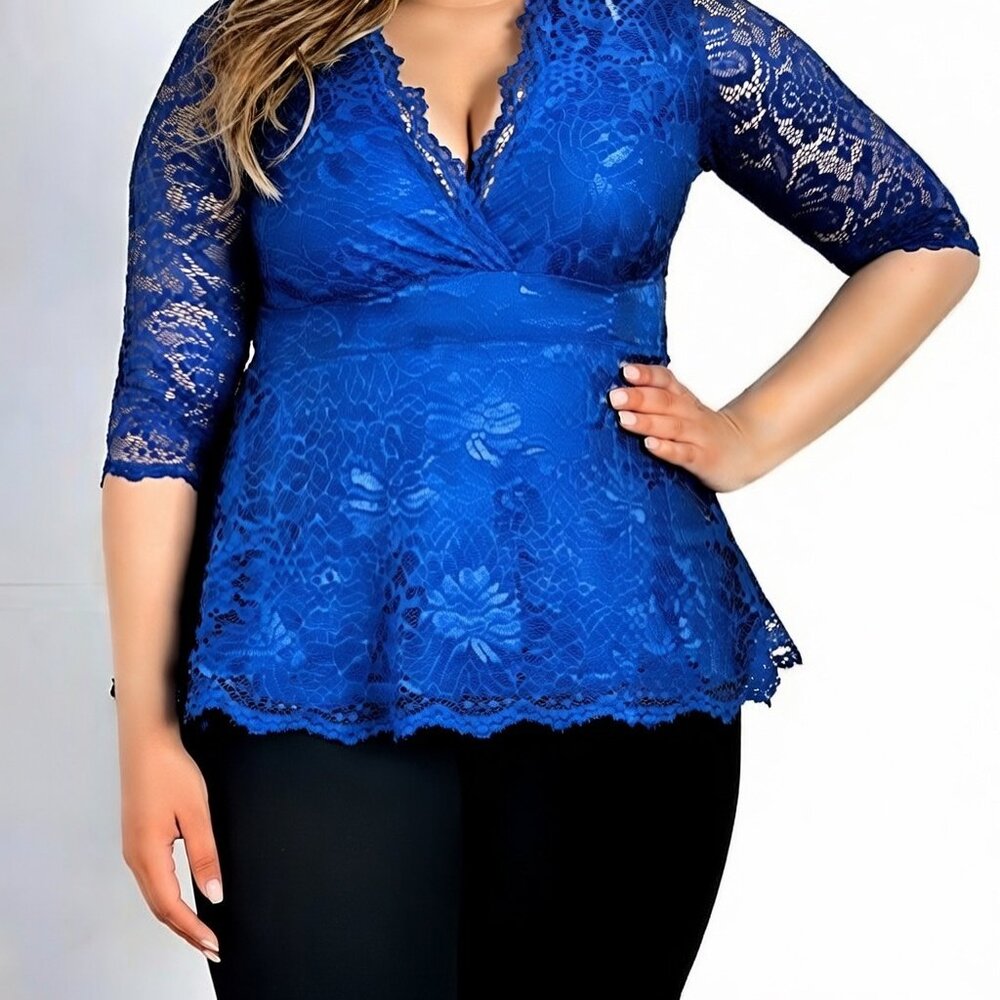 New Boudoir V-neck lace stretchy top 0XL (10-12) - Picture 2 of 4